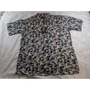 Vintage Bert Pulitzer Golf Polo Shirt Large Graphic Print Short Sleeve Rayon NWT